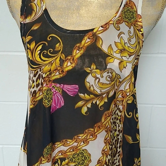 SHEER HIGH LOW TANK TOP CHAIN & TASSEL PRINT - Picture 4 of 8